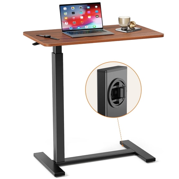 Kayerdos Overbed Table, Adjustable Overbed Bedside Table with Hidden Wheels, Bed Desk & Couch Desk, Rolling Over Bed Bedside Table for Hospital and Home Brown