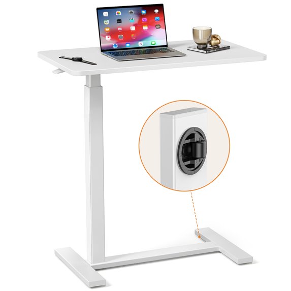 Kayerdos Overbed Table, Adjustable Overbed Bedside Table with Wheels, Bed Desk & Couch Desk, Rolling Over Bed Bedside Table for Hospital and Home White,Wood