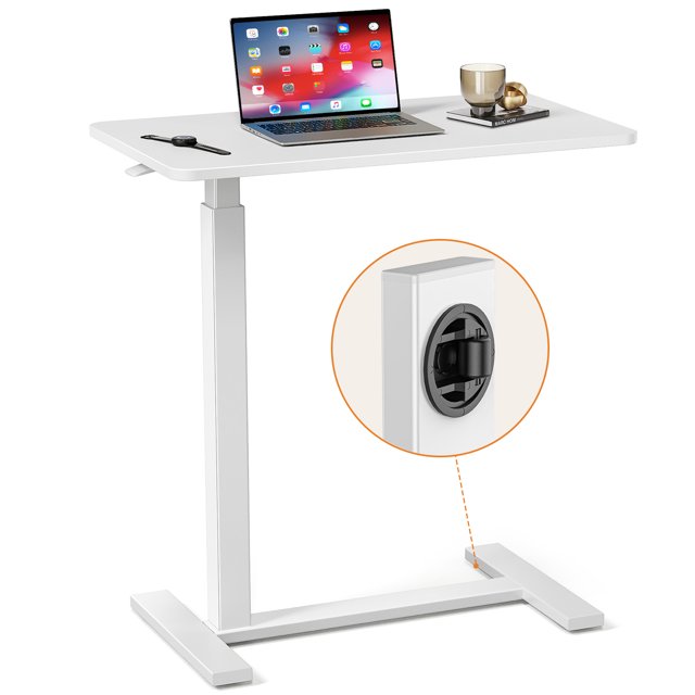 Kayerdos Overbed Table, Adjustable Overbed Bedside Table with Wheels, Bed Desk & Couch Desk, Rolling Over Bed Bedside Table for Hospital and Home White,Wood
