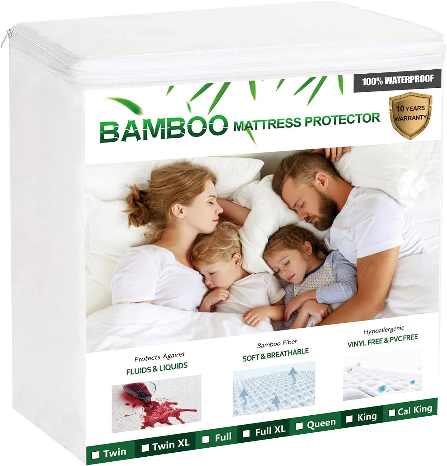 Kayfia Bamboo Mattress Protector Waterproof Breathable Cooling Mattress