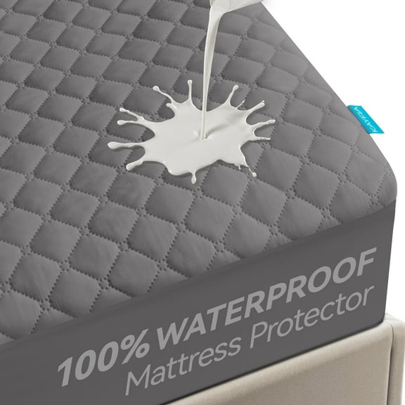 Kayfia Waterproof Mattress Protector, Queen Size Soft Breathable 3D Air Fabric Mattress Cover, Noiseless Mattress Pad with Deep Pocket 6“-21” Machine Washable, Gray