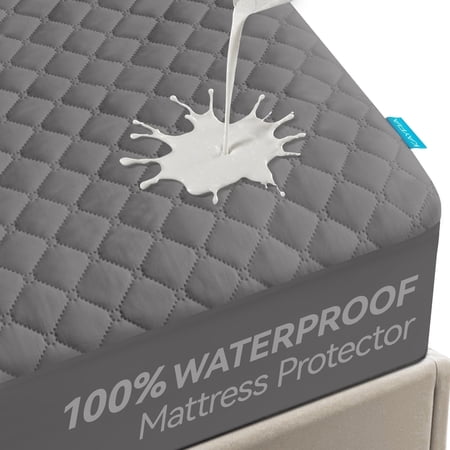 Kayfia Waterproof Mattress Protector, Queen Size Soft Breathable 3D Air Fabric Mattress Cover, Noiseless Mattress Pad with Deep Pocket 6“-21” Machine Washable, Gray