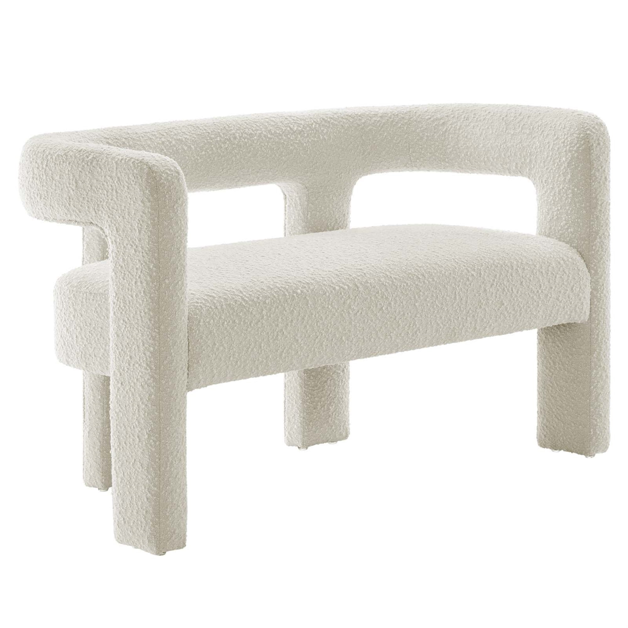 Ivory Boucle Upholstered Loveseat with Sturdy Wood Frame