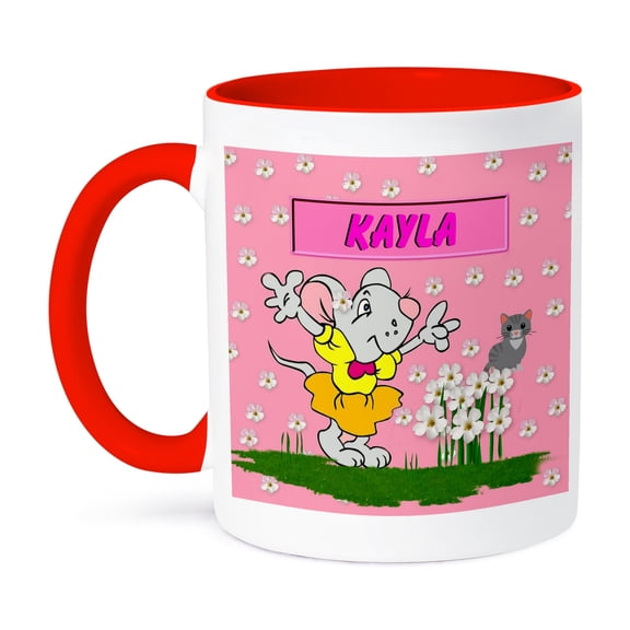 3dRose, Kayla - Decorative Name Specific Childrens Art, 11oz Two-Tone Red Mug