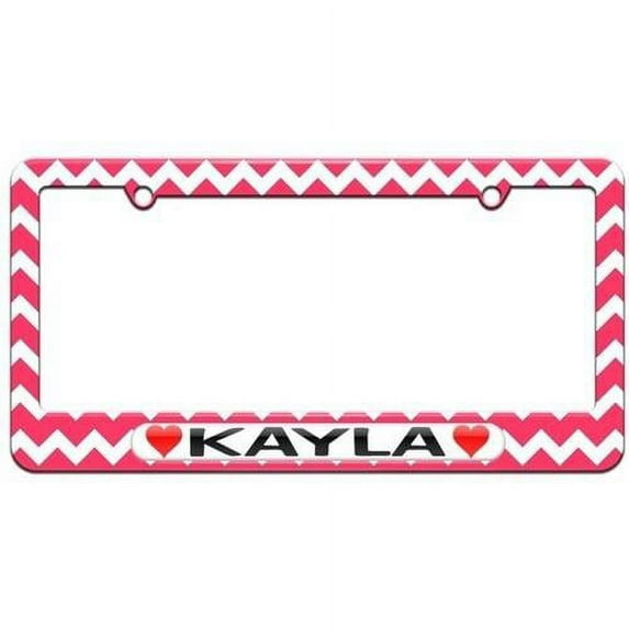 Kayla Love with Hearts License Plate Tag Frame, Pink Chevrons Design