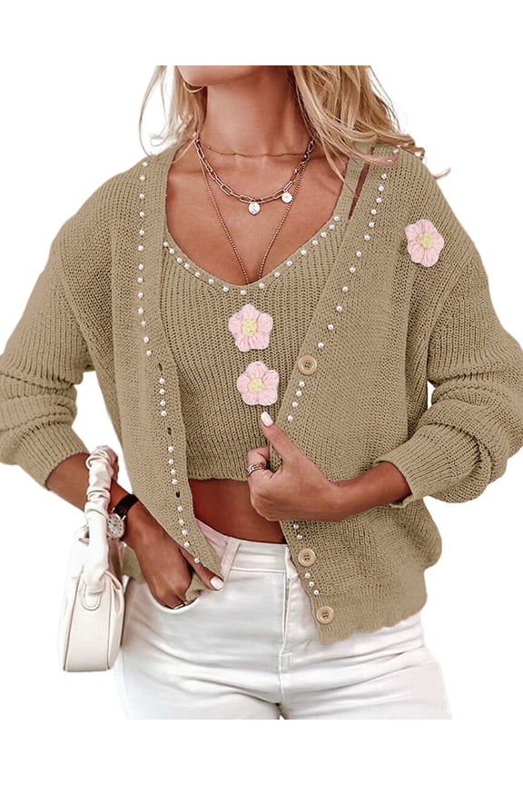 womens 2pc Cardigan & Top Set, 6