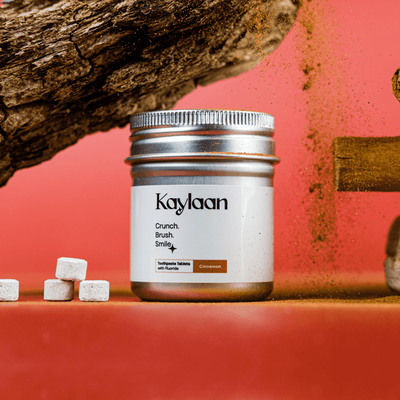 Kaylaan Cinnamon Whitening, Plastic-Free & Natural Travel Toothpaste Chewable Tablets, 90 Count