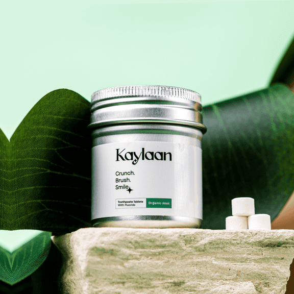 Kaylaan Toothpaste Tablets with Whitening, Natural & Plastic-Free Oral Care, Travel-Friendly, Vegan, 90 Count, Mint Flavor