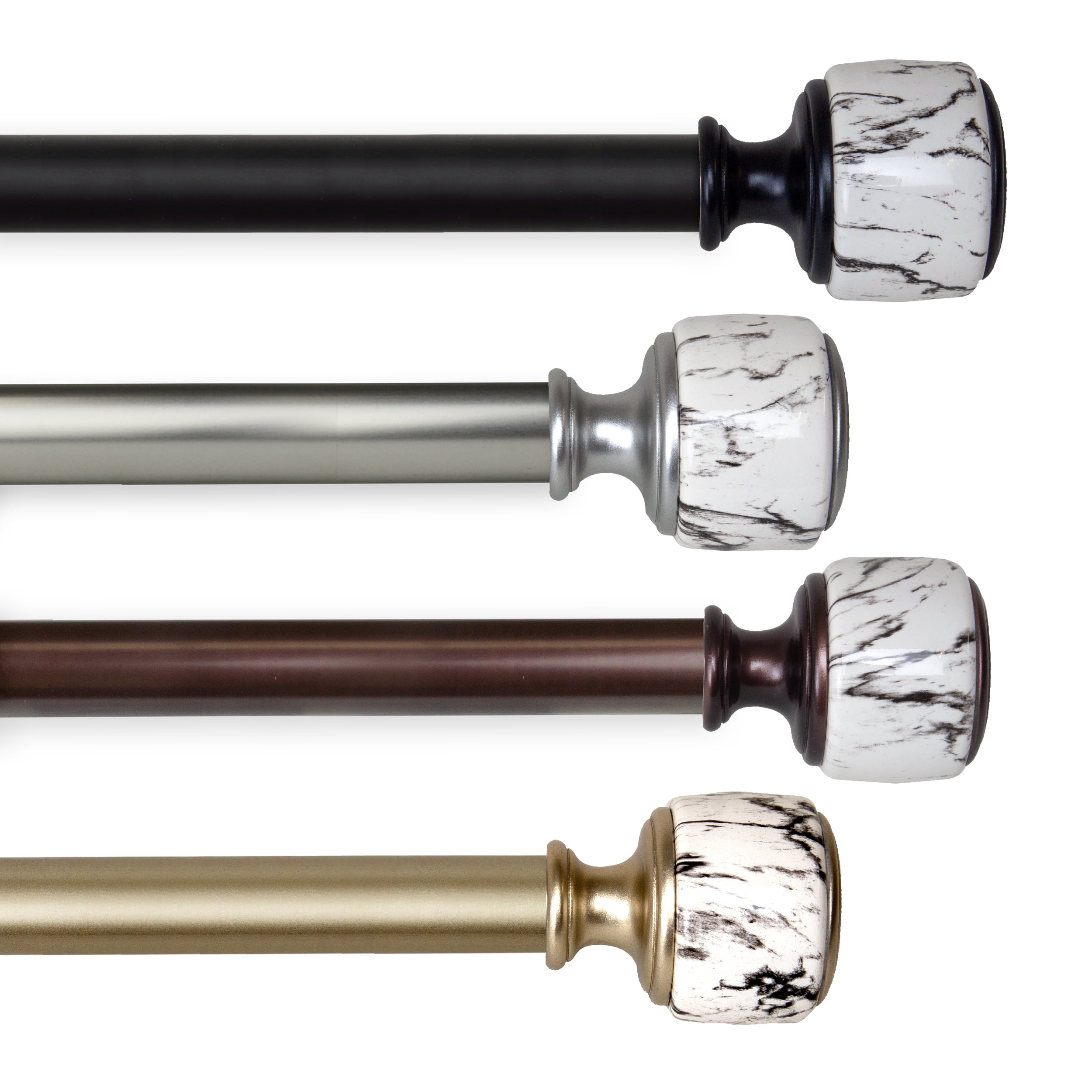 Bronze Adjustable Single Curtain Rod with Marble Finial, 28-48 inches