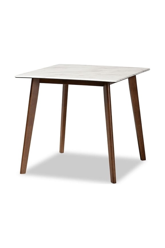 Kaylee Mid-Century Modern Transitional  Wood Dining Table with Faux Marble Tabletop