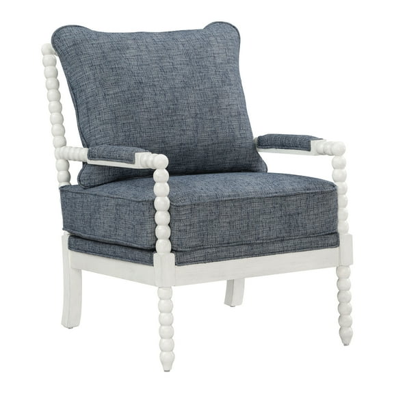 Kaylee Spindle Chair in Indigo Fabric with Antique White Frame