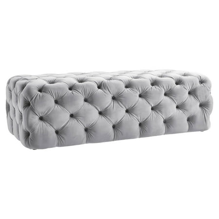 Kaylee Tufted Rectangular Jumbo Grey Velvet Ottoman by TOV Furniture