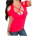 thumbnail image 1 of Kaylee_xo Sexy Cold Shoulder Low-Cut Criss Cross Caged Strappy Short Sleeve Shirt Top, 1 of 1