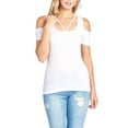 thumbnail image 1 of Kaylee_xo Sexy Cold Shoulder Low-Cut Criss Cross Caged Strappy Short Sleeve Shirt Top, 1 of 1