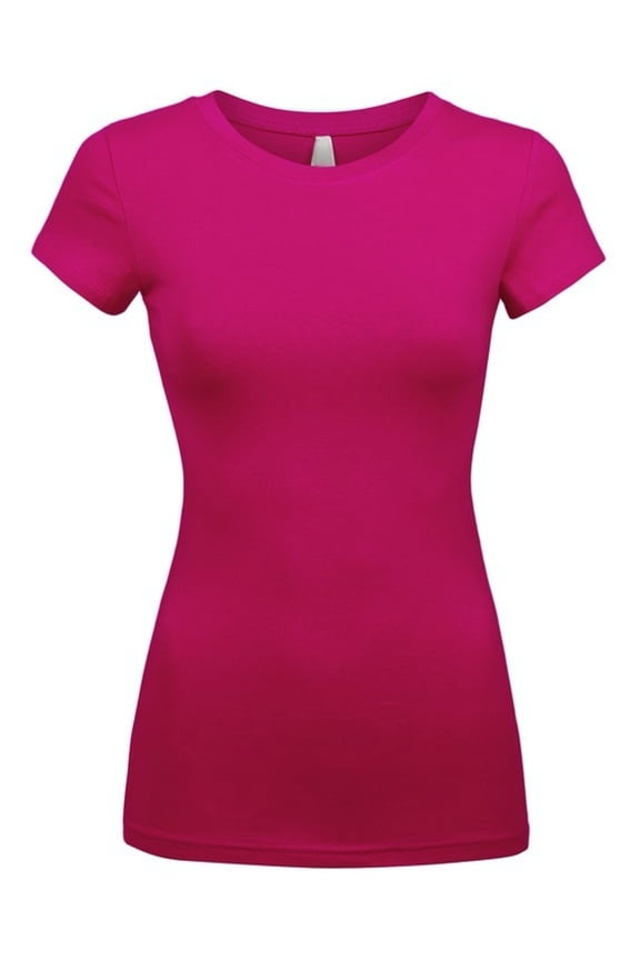 Sexy Women's Low-Cut Basic Round Neck Short Sleeve Fitted Tee Shirt Top