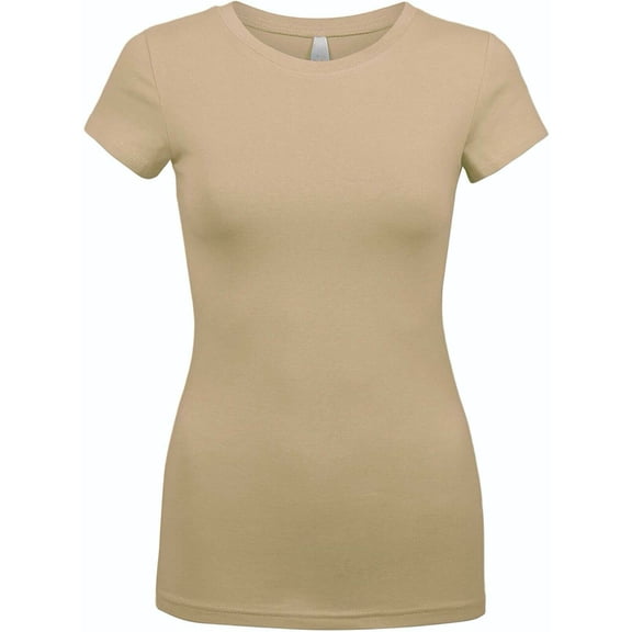 Kaylee_xo Sexy Women's Low-Cut Basic Round Neck Short Sleeve Fitted Tee Shirt Top
