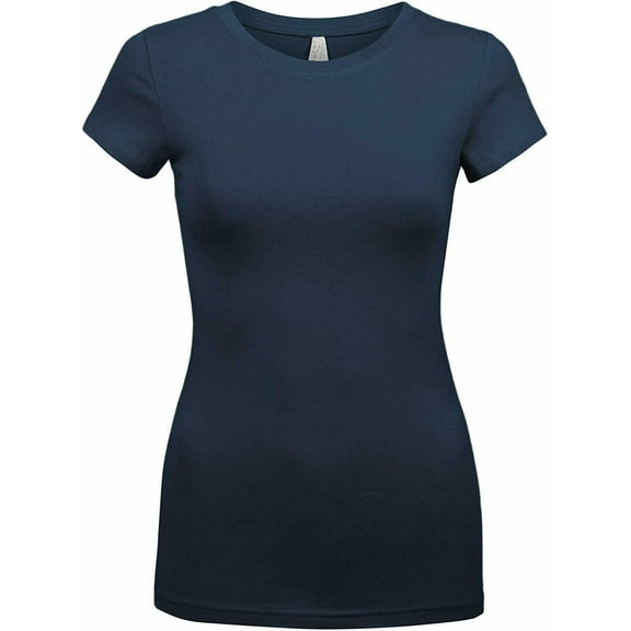 Kaylee_xo Sexy Women's Low-Cut Basic Round Neck Short Sleeve Fitted Tee Shirt Top