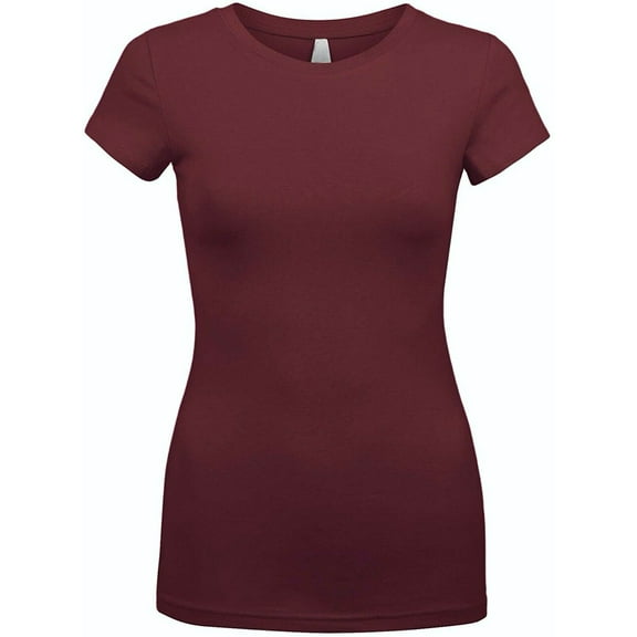 Kaylee_xo Sexy Women's Low-Cut Basic Round Neck Short Sleeve Fitted Tee Shirt Top