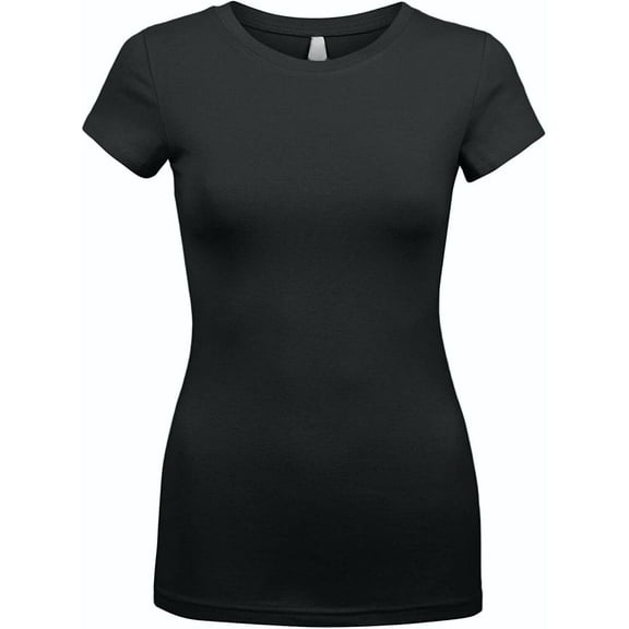 Kaylee_xo Sexy Women's Low-Cut Basic Round Neck Short Sleeve Fitted Tee Shirt Top