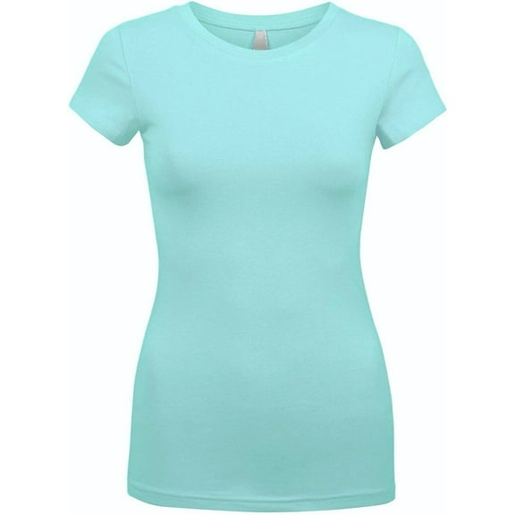 Kaylee_xo Sexy Women's Low-Cut Basic Round Neck Short Sleeve Fitted Tee Shirt Top