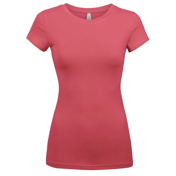 Kaylee_xo Sexy Women's Low-Cut Basic Round Neck Short Sleeve Fitted Tee Shirt Top