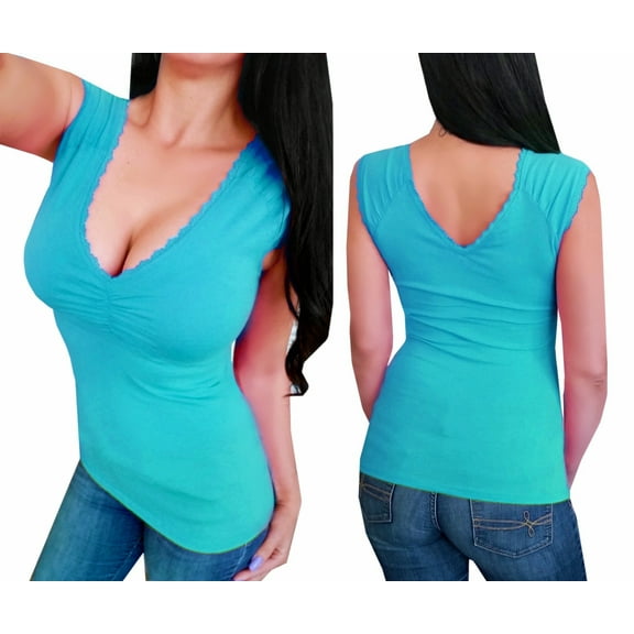 Kaylee_xo Sexy Women's Sleeveless Low-Cut Deep V Neck Lace Detail Open Back Summer Tank Tops