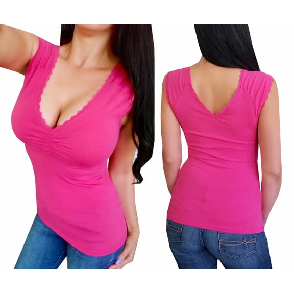 Kaylee_xo Sexy Women's Sleeveless Low-Cut Deep V Neck Lace Detail Open Back Summer Tank Tops