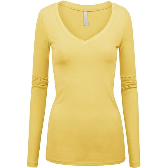 Kaylee_xo Women's Long Sleeve V-Neck Low-cut Sexy Solid Stretchy Shirt Top