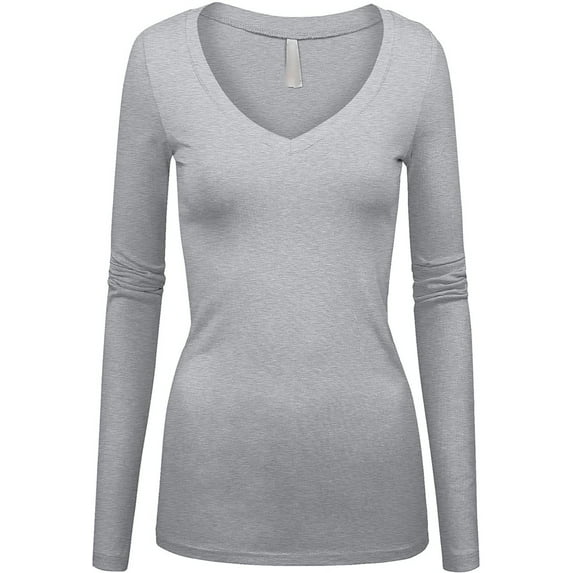 Kaylee_xo Women's Long Sleeve V-Neck Low-cut Sexy Solid Stretchy Shirt Top