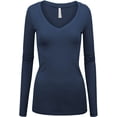 thumbnail image 1 of Kaylee_xo Women's Long Sleeve V-Neck Low-cut Sexy Solid Stretchy Shirt Top, 1 of 1