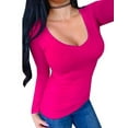 thumbnail image 1 of Kaylee_xo Women's Long Sleeve V-Neck Low-cut Sexy Solid Stretchy Shirt Top, 1 of 1