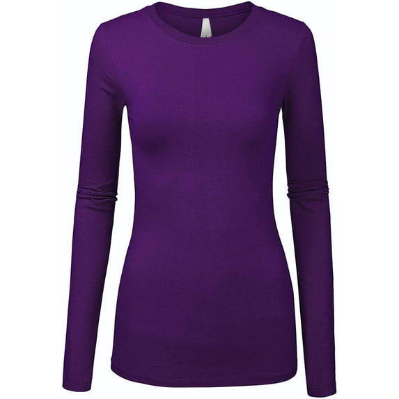 Kaylee_xo Women’s Round Neck Long Sleeve Solid Basic Slim Fit Cute Stretchy Tee Shirt Top