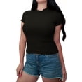 thumbnail image 1 of Kaylee_xo Womens Short Sleeve Ribbed Knit Fitted Lettuce Trim Summer T Shirt Tops, 1 of 1