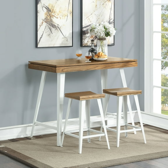 Kaylen Wood 3-Piece Counter Height Dining Table Set, Dark Oak