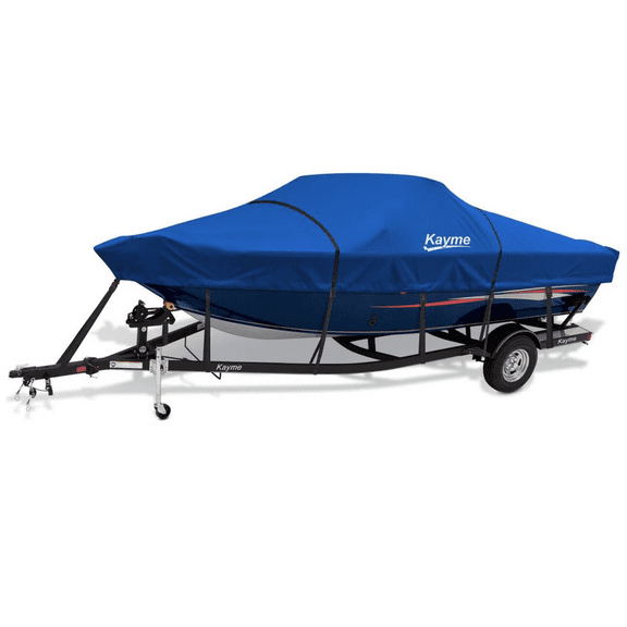 Kayme 1200D Heavy Duty Boat Cover for 10-16 ft Boats, with Reinforced Windproof Straps, Waterproof, Blue