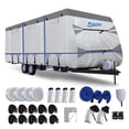 thumbnail image 1 of Kayme 300D Oxford Travel Trailer RV Cover, Tearproof Waterproof Windproof 20-22ft Camper Cover, RV Tarp Anti-UV Snowproof with Zipper Door, Wind Protector Straps，4 Tire Covers, and Jack Cover., 1 of 6