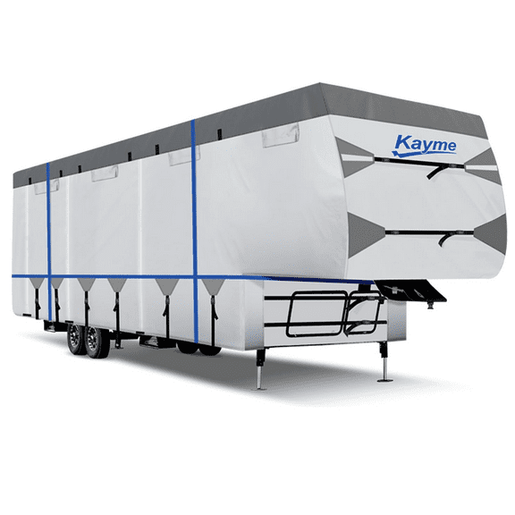 Kayme 5th Wheel RV Cover for 28-31.5 ft, Heavy Duty 300D Oxford, Camper Trailer Cover with Windproof & UV Protection