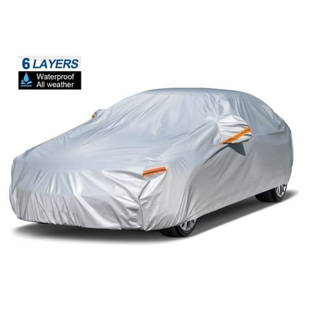 Kayme 6 Layers Waterproof Matte Car Cover, Size A2 Fit for Sedan 186 to 193 inch, Sliver