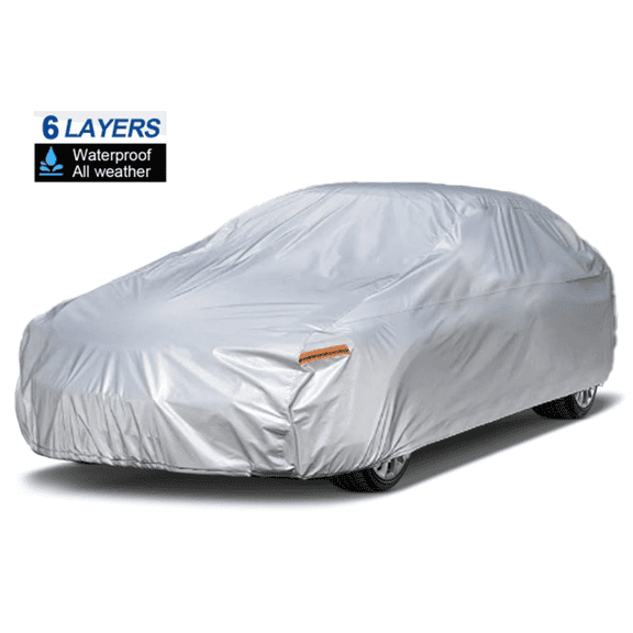 Kayme 6 Layers Waterproof Matte Car Cover, Size A9 Fit for Station Wagon Mini Van/MPV 191 to 206 inch, Sliver