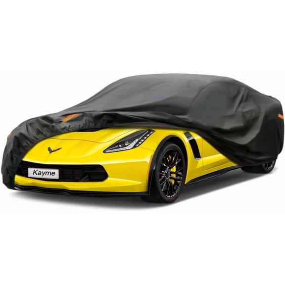 Kayme 6 Layers Waterproof PE Car Cover, Custom Fit for Chevrolet Corvette C4/C5/C7/C8 Coupe Convertible Targa (1980-2025), Black