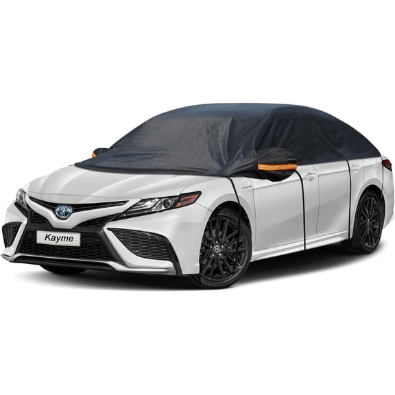 Kayme Half Car Cover, Front Rear Window Cover with Reflective Straps, Size 3L Fit Sedan up to 127