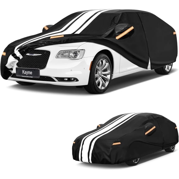 Kayme Heavy Duty Car Cover Custom Fit for Chrysler 300 (1998-2023), Outdoor Full Exterior Cover with Tape and Towel, Rain Snow Sun UV Protection.
