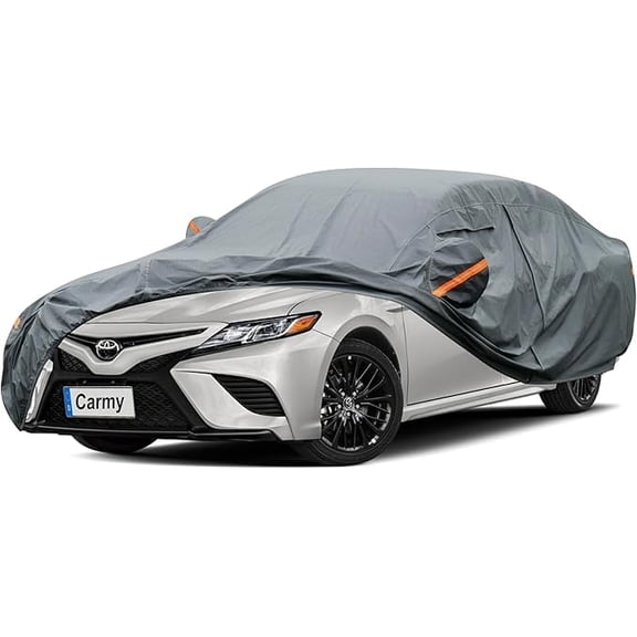 Kayme Premium Car Cover Custom Fit Toyota Camry, 16 Layers Heavy Duty Waterproof All Weather Car Cover with Zipper Door for Sun Rain Snow Dust UV Protection