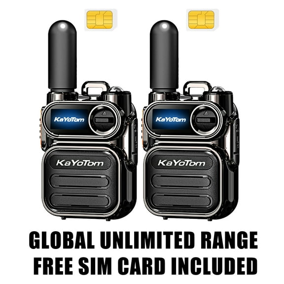 Kayotom Global Unlimited Range Rechargeable Walkie-Talkies, Nationwide PTT 4G LTE PoC Two-Way Radios 2-Pack