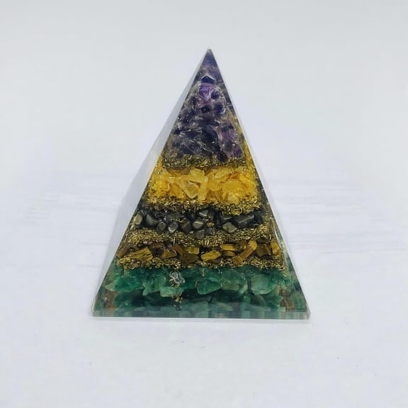 Kayra Orgone Energy Pyramid with Amethyst, Citrine, Tiger Eye, Aventurine Crystals, Meditation, Reiki Healing Decor, Spiritual Energy Generator