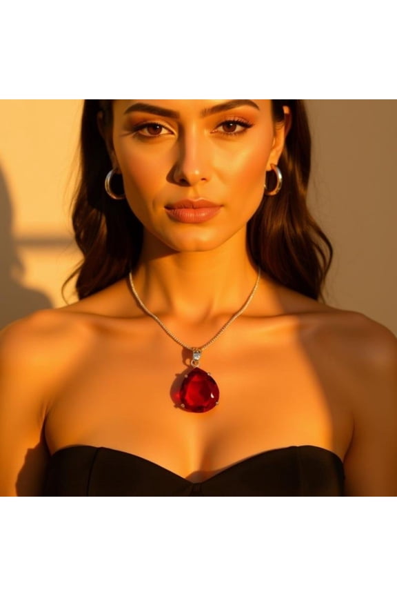 Red Ruby Pendant Necklace for Women, 90 ct Pear Shape Silver Red Gemstone Jewelry, Elegant Gift for Her - Anniversary, Birthday, Valentine's Day