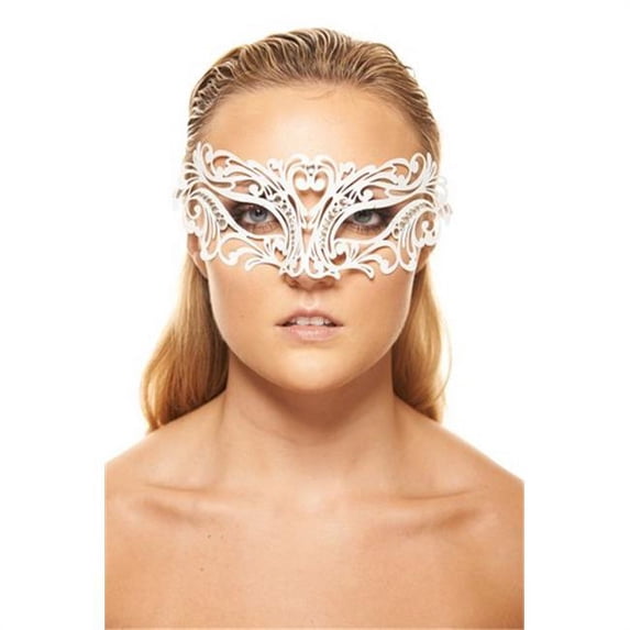 Kayso BC002WH White with Clear Rhinestones Classic Venetian Masquerade Mask with Rhinestones - One Size