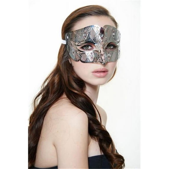 Kayso BD008PUSL Silver Laser Cut Metal Masquerade Mask with Purple Rhinestones - One Size