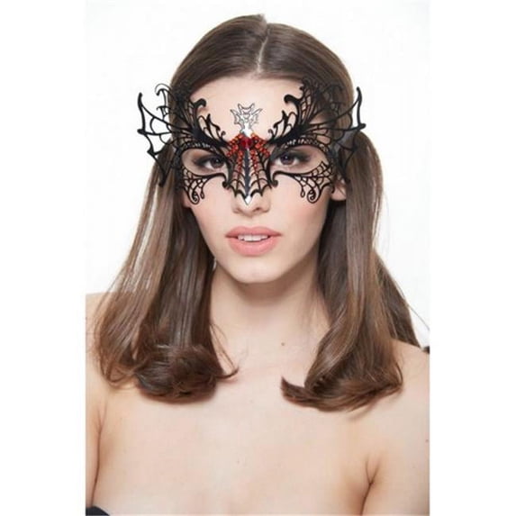 Kayso K2009RDBK Black Laser Cut Metal Masquerade Mask with Red Rhinestones