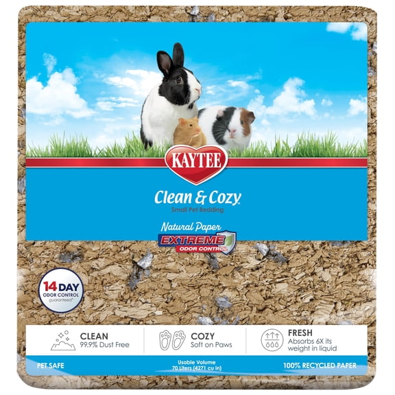 Kaytee Clean & Cozy Natural Paper with Extreme Odor Control Bedding, 70 Liter
